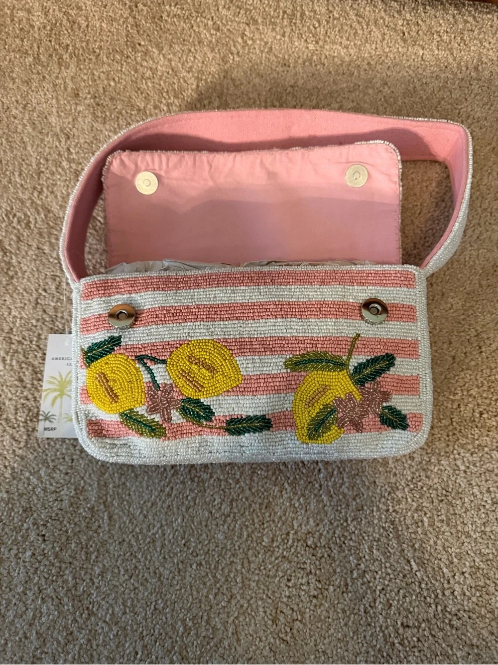 Beaded Lemon Pattern Shoulder Bag in Pink and Yellow - Picture 7 of 8